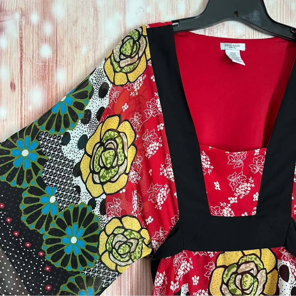 Vintage 90’s BISOU BISOU Maternity Kimono Sleeve Retro Floral Print Tunic Top - Picture 8 of 11